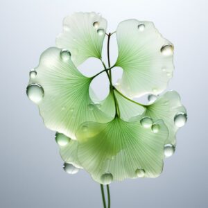 Close-up X-ray translucence minimalist ginkgo full of water drop, by william fan...