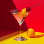 an object in a cocktail glass, staged photography, dan matutina, bold patterns, ...