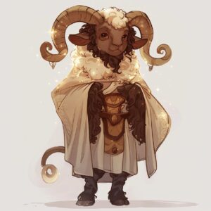An anthro ram, with wool that looks like the night sky with sparkly stars, weari...