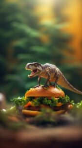 Tilt shift photo of a dinosaur on top of a burger --q 2 --uplight --v 5.1by been...