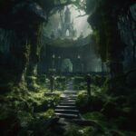 A dank, dark, shadowy, run down, mossy moss covered shadow forest temple fantasy...