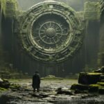 On an ancient Valhalla viking ruin in the iceland, there is a huge biomechanical...