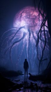 Dark fairytale lights installations, Stranger Things Mind Flayer spider like hug...
