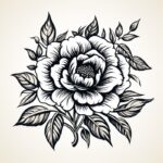 monoline icon hand drawn Peony flower logo vector one color isolated on white ba...