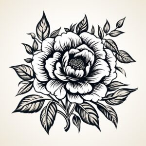 monoline icon hand drawn Peony flower logo vector one color isolated on white ba...