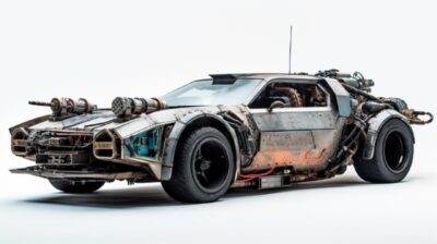 Cyber punk old scruffy, district 9 super car held together with tape and wire a ...