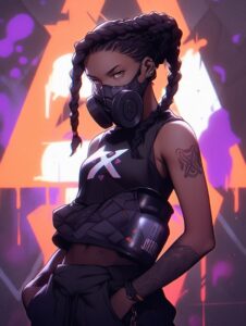 Art style by nikolas Draper - Ivey, African girl, braided bun hairstyle, black h...