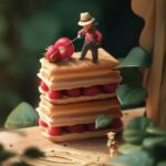 Macro photography, gourmet photography, ( giant French dessert) food + small peo...