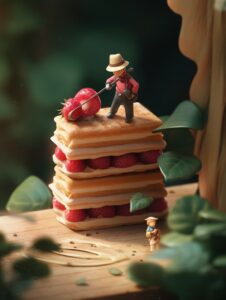 Macro photography, gourmet photography, ( giant French dessert) food + small peo...