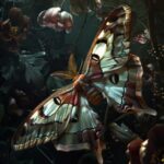 Detailed matte painting: enormous Madagascan moon moth_species moth: with dark f...