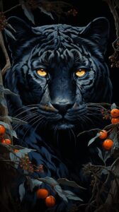 A highly detailed illustration featuring wildlife (Leopards) and vegetation in t...