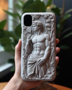 An iphone case with a hyper - realistic relief engraving in classic Roman style ...