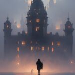 painting of old blackben with fog over the water, in the style of school of lond...