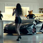 Dalle 2. Black pantherasA photography of a back pantera on table in white kitche...