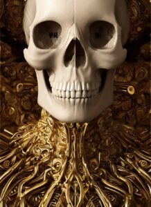 Skulls. Part 2. SD (Lexica). Broken spider skull, au naturel, ivory and gold col...