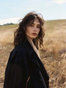 This Argentine female high-fashion model with dark brown hair, age 20-25, brown ...