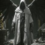 goth man with wings wearing a robe, in the style of unreal engine 5 --ar 9:16 --...