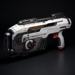 2D, tile palette, energy rifle, side view, white, scifi, blank black background ...