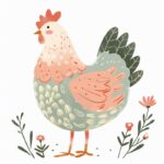 A cute chicken clipart, organic forms, in the style of Lucy Cousins, desaturated...