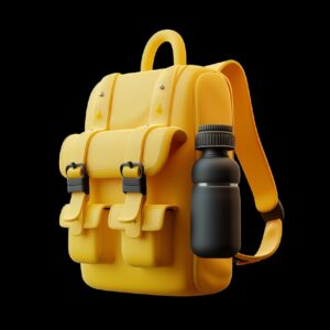 cute simple 3D icon of a camping backpack with a water bottle, in the style of P...