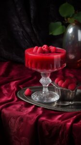 Raspberry dessert on a velvet tablecloth --v 5 --q 2by Elven Printables Prompt c...