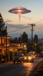 UFO above Cotopaxi with tractor beam lit up, Cotopaxi is in the far distance, vi...