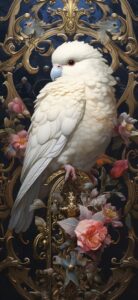 cute little white Budgerigar, Ornate Fantasy Cover --ar 6:13 --v 5.2by kirk wang...