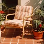 A 35mm film photography detail of a sophisticated composition of a patio in the ...