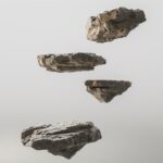 floating pieces of a rock platforms floating on white background, 8k, unreal eng...