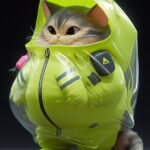 Cute alien. Giant Cat, Fluorescent TranslucentHolographic raincoat, box shelter ...