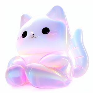 White background image and Daz3d style inflatable Kitty cat sweating doll, simpl...
