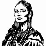 black and white vector style image of a beautiful native american woman, high de...