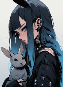 espirituals the bunny as top, in the style of tattoo-inspired, ren hang, leather...