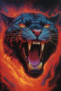 An airbrush painting from 1987 of heavy metal album cover, panther --v 5.1 --q 2...