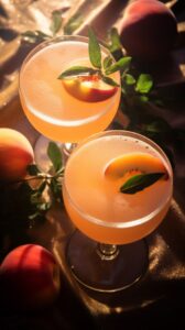 Peach Bellini,Drinks on a Table with Beautiful Lighting Top view --v 6 --ar 9:16...