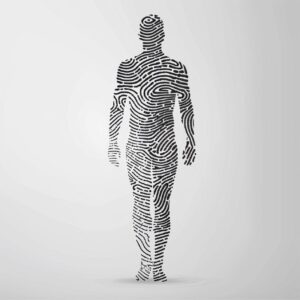 A simple black and white vector design of a standing adult human body with arms ...