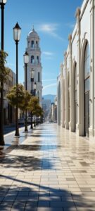 An empty city street with no pedestrians or vehicles. The style should be minima...