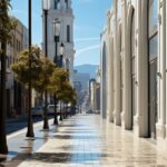 An empty city street with no pedestrians or vehicles. The style should be minima...