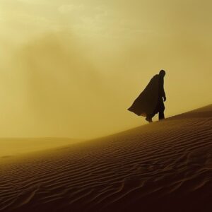 sand dune by denis villeneuve, fremen man walking side profile view, landscapes ...