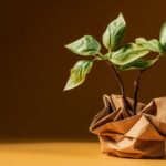 a plant growing out of a piece of paper, in the style of handcrafted objects, cr...