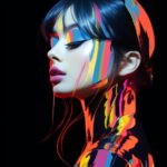 Figurative pop - art, the silhouette of a female, negative image portrait, brigh...