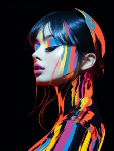 Figurative pop - art, the silhouette of a female, negative image portrait, brigh...