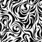 a solid black stencil abstact pattern on white background, fantasy style, swirly...