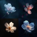 single cherry blossom flower glowing in a darkbackground with vivid light surrou...
