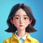 3D UI avatar, memoji style, korean school student, smooth, eyes points, minimali...