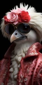A animal in a modern summerdress, like chanel, gucci, hyper realistic photo, bla...