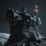 a lonely sci-fi space listening outpost with two laser turrets and several senso...