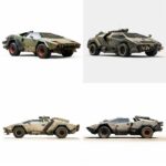retro-futuristic, dystopian, military colored army version of a lamborghini coun...
