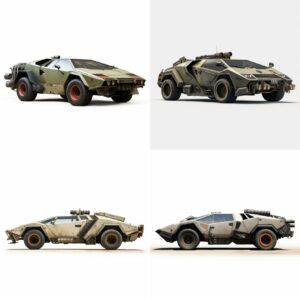 retro-futuristic, dystopian, military colored army version of a lamborghini coun...