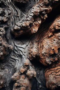 A Turbolent coiling multidimensional chaotic ancient tree made of rock but looks...